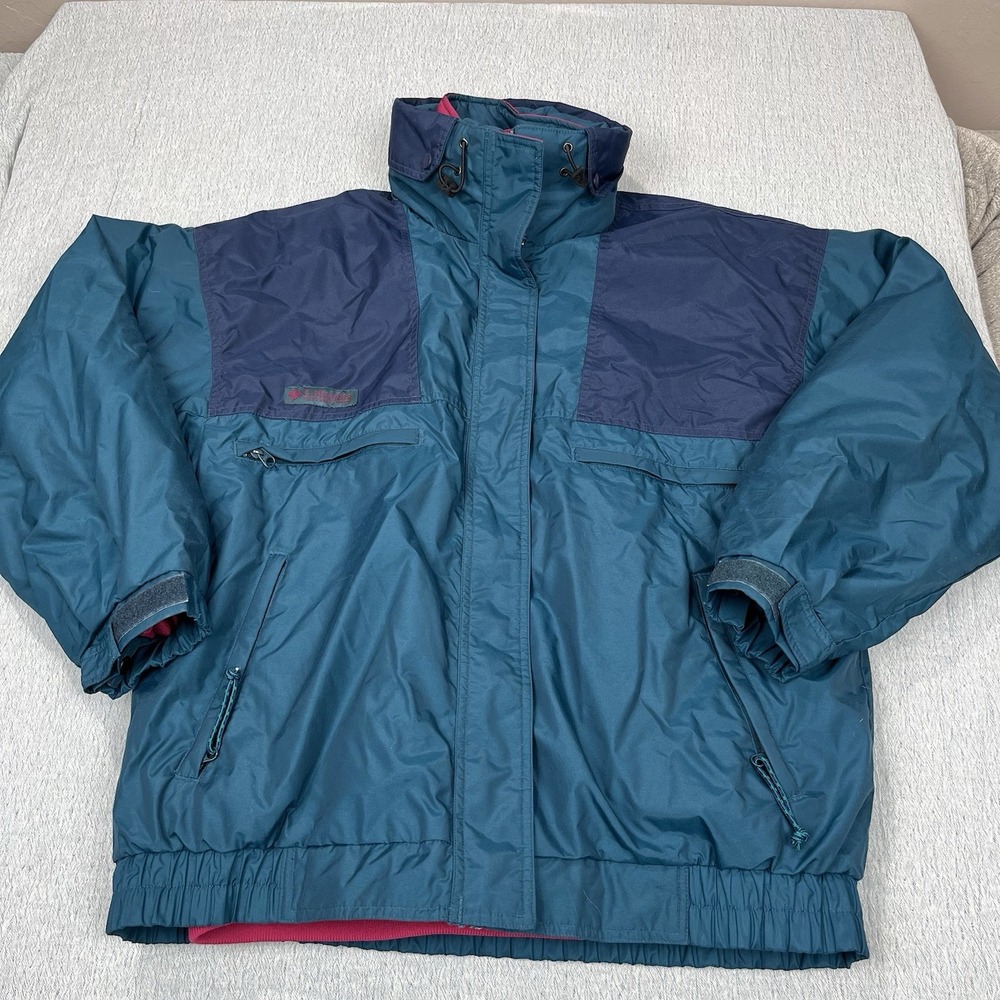 VTG 90s Columbia Vamoose 3-in-1 Ski Jacket Green Purple Nylon Winter‎ Women's L